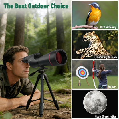 BOSTRON 20-60x82 Spotting Scopes with Full Size Tripod & Phone Adapter, Upgraded Eyepiece Low Light Vision FMC BAK4 IPX7 Waterproof Straight Spotter Scope for Bird Watching Hiking Outdoor Observation