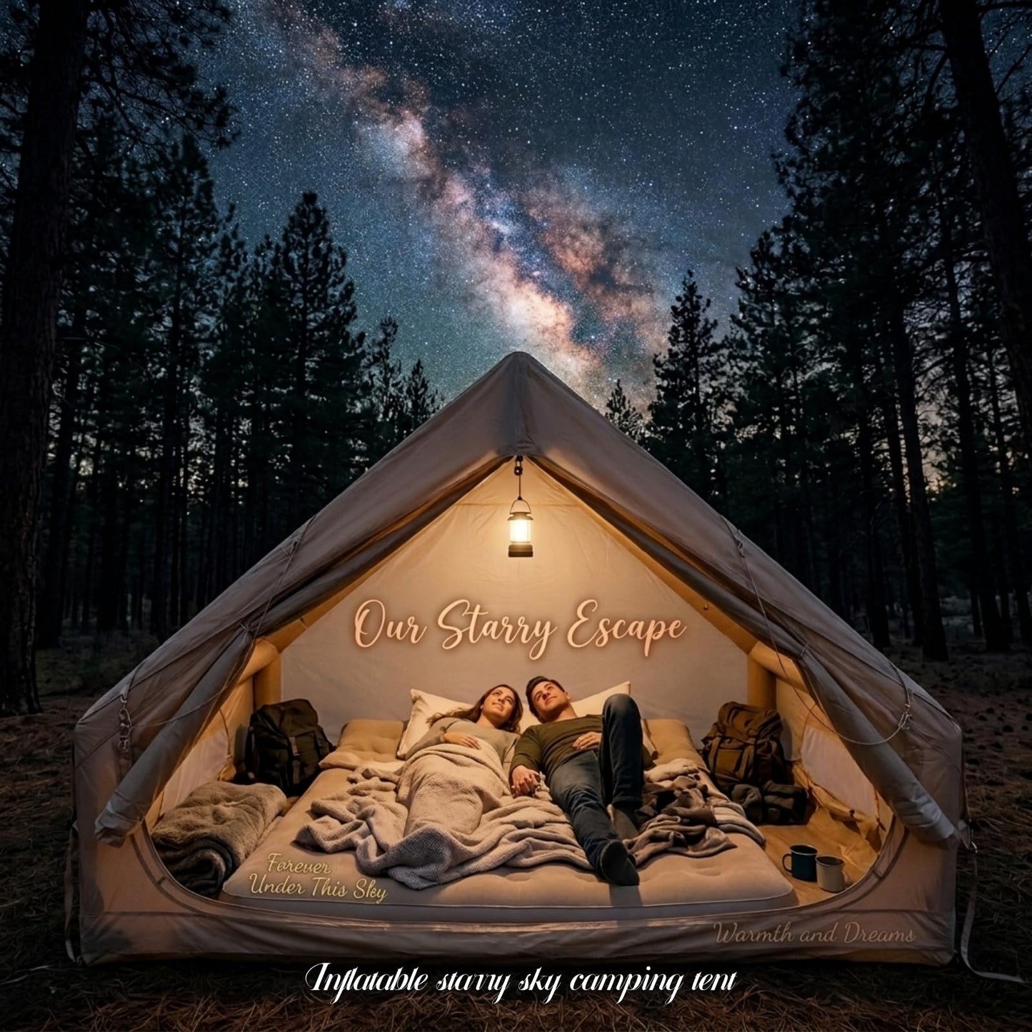 Glamping Air Tent for 4-6 Person, Quick Inflation, Large Skylight, Mosquito-Proof Ventilation Privacy Curtains on Both Sides, Ideal for Family Camping Gathering Camping Holiday Camping Outdoor Camping