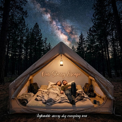Glamping Air Tent for 4-6 Person, Quick Inflation, Large Skylight, Mosquito-Proof Ventilation Privacy Curtains on Both Sides, Ideal for Family Camping Gathering Camping Holiday Camping Outdoor Camping