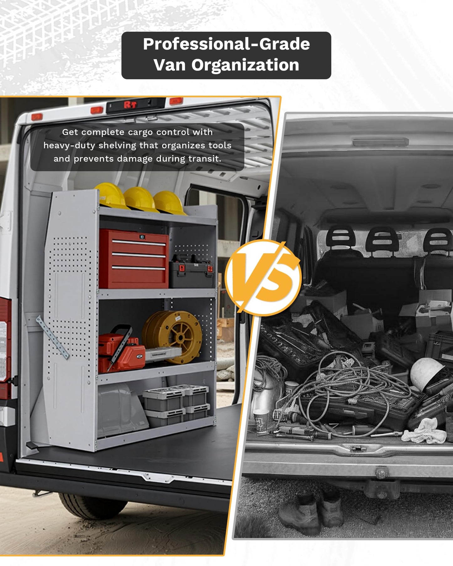 KRL PRODUCTS SV-4246 Steel Low/Mid/High Roof Van Shelving Storage System Fits Transit, GM, NV, Promaster, Sprinter and Metris, Contoured Shelving Unit, 42" W * 46" H * 13" D