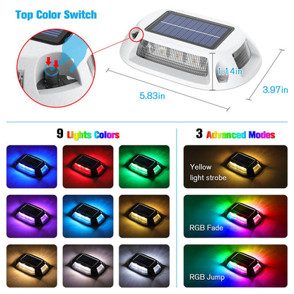 VOLISUN Solar Driveway Lights Dock Deck Lights 12 Pack,9 Colors in 1 Led IP67 Waterproof Outdoor Warning Step Lights for Driveway Sidewalk Pathway RGB