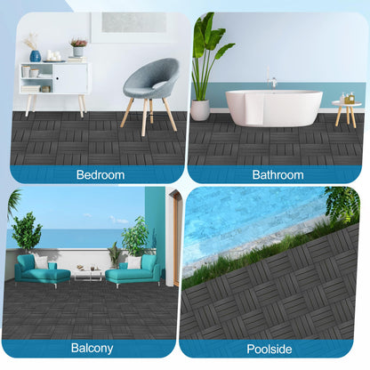 ToLanbbt Plastic Interlocking Deck Tiles 36 Pack 12"x12" Waterproof Indoor Outdoor Composite Patio Flooring Decking Tiles All Weather Use for Patio Porch Balcony Backyard Poolside, Dark Grey