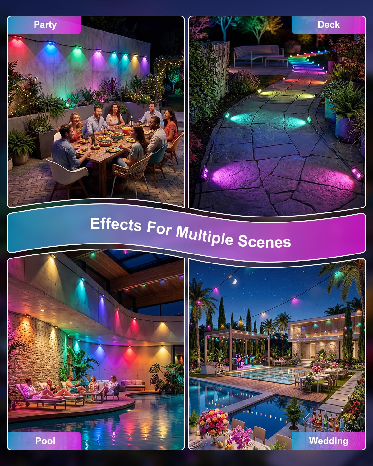 Kimjo Outdoor Deck Lights, RGBCW Smart Fence Lights with 2700K-6500K Dimmable White, IP67 Outdoor Lights for Patio, App&Remote Controlled LED String Lights for Garden Yard Path, 24 Packs 147.6ft