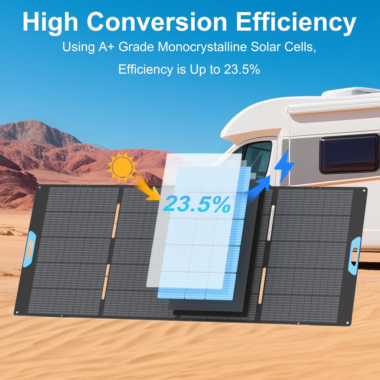 400W Portable Solar Panel, 23% High Efficiency Foldable Solar Charger for Power Station, IP67 Waterproof Fast Setup with Sturdy Kickstands for RV, Camping, Off-Grid Blackouts