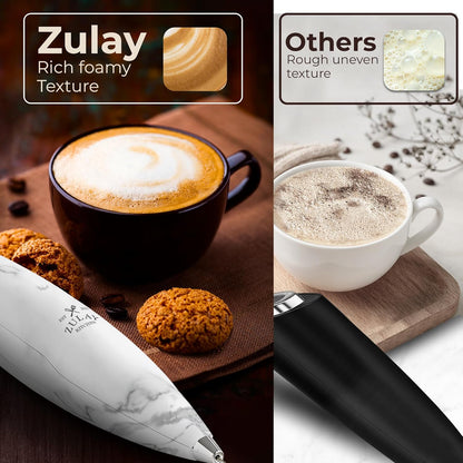 Zulay Kitchen Tornado Triple Whisk Milk Frother - Handheld Foam Maker for Coffee & Lattes | Includes 4 Duracell Batteries - Marble Finish