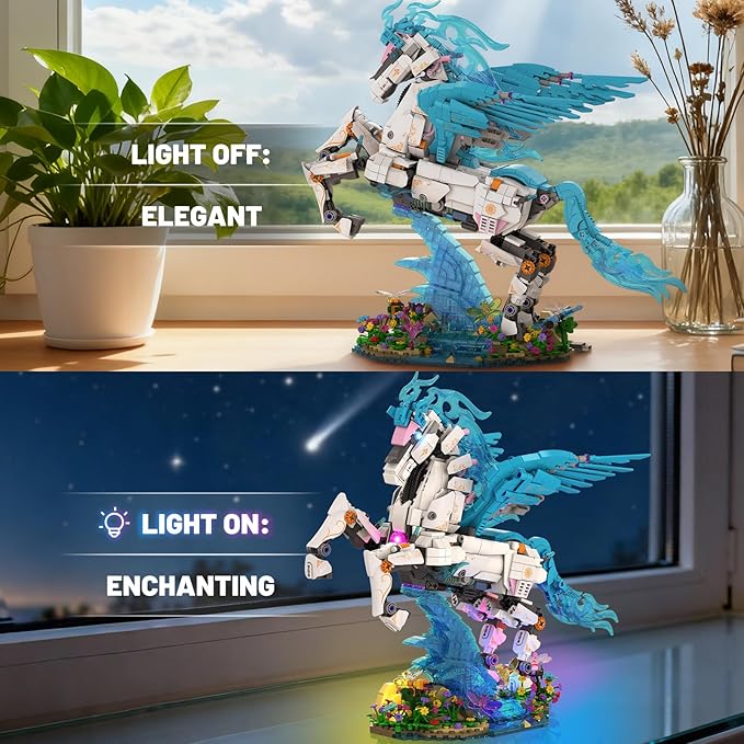 JMBricklayer Pegasus Building Set for Adults/Women Fantasy Animal Art Model with Light Advanced Building Kit Gift for Valentines Christmas Birthday &amp Home Bedroom Art Decor - 70015 New Upgrade