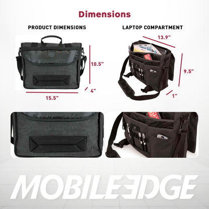 Mobile Edge ECO-Friendly Laptop Messenger Bag for Men and Women, for 14.1" PC and Compatible with MacBook 15", Cotton Canvas, Black