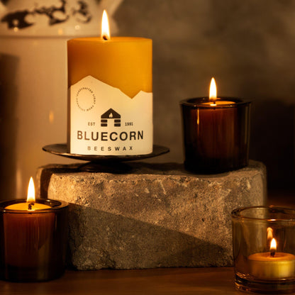 Bluecorn Beeswax Votive Candles, 100% Pure Natural Bees Wax, Ivory White Votives, Clean Burning & Long Lasting (12+ Hours), Fragrance Free, Home Decor & Wedding Decorations, American Made, 4 Pack
