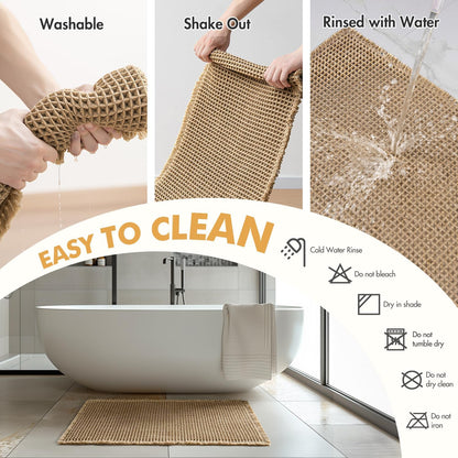 MIULEE Waffle Bathroom Rugs Set of 2 - Non-Slip, Super Absorbent, Ultra Soft Mats | Brown, 18x30 Inch