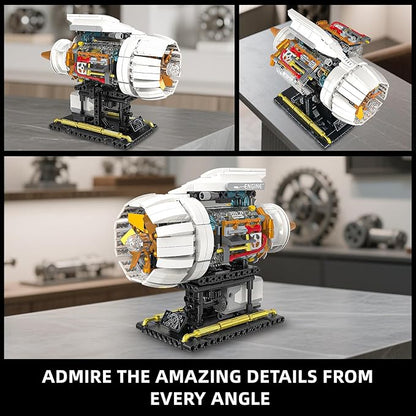Aircraft Engine Building Kit for Adults STEM Mini Engine Model Toy with Motor &amp Hand Rocker Compatible with Lego Airplane Set Gift Idea for Teens Boys 8-14+ (635 PCS)