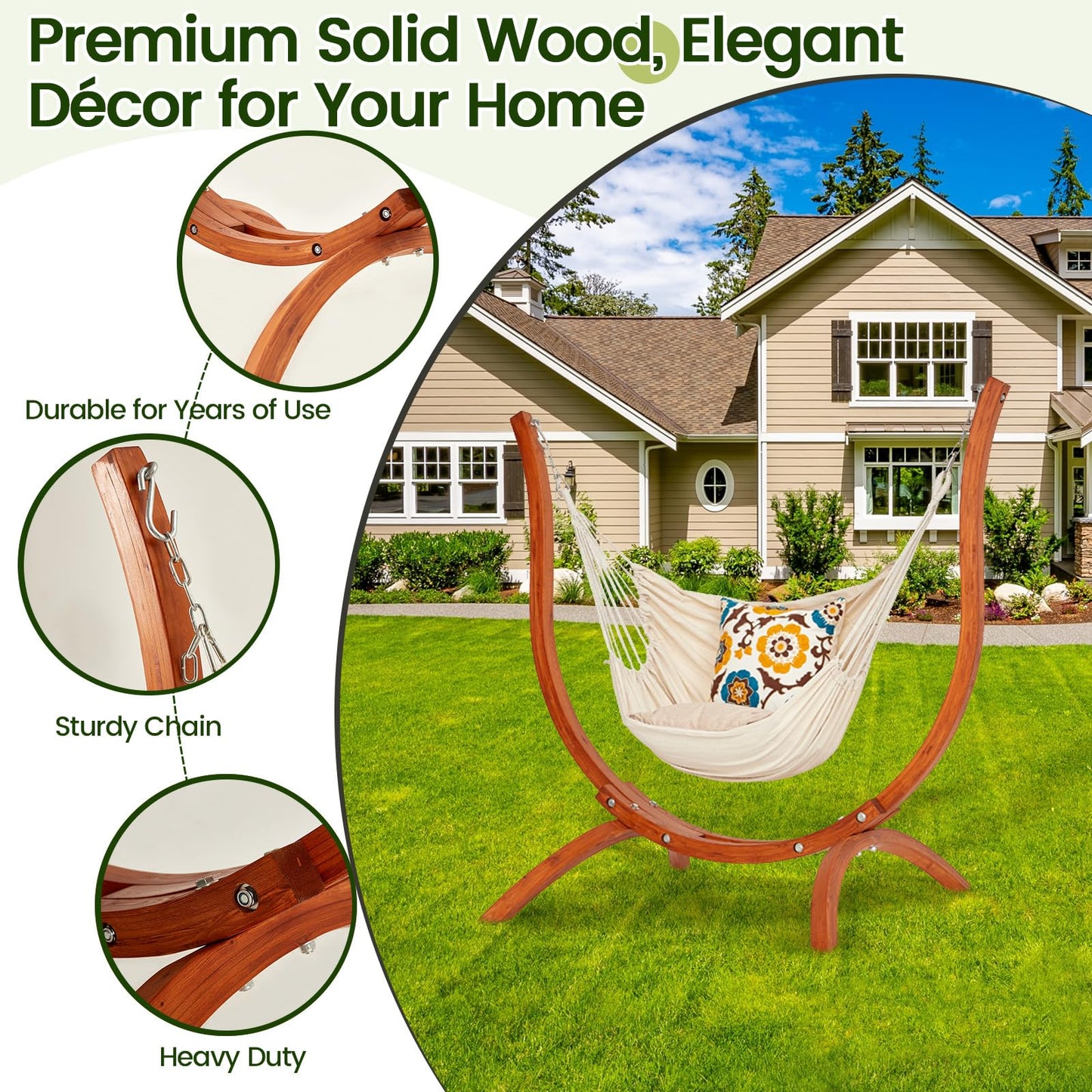 SELFLA Premium Wooden Hammock Stand only (500 lbs/226kg), Sun Protection & Rain Resistant, Heavy Duty Premium Solid Wood Hammock Chair for Indoor or Outdoor Use, Safe & Stable (Hammock Not Included)