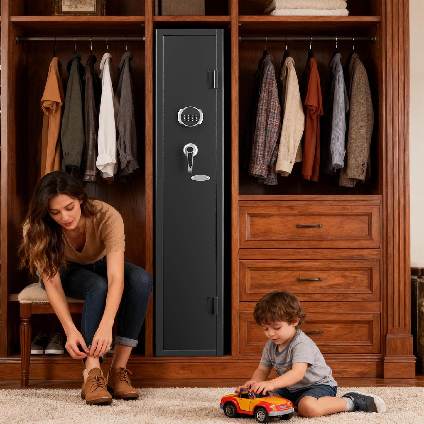 KAER 2-3 Gun Safe,Rifle Safe,Gun Safe for Rifles and Pistols,Gun Cabinet for Shotguns,Long Gun Cabinet for Shotguns with Removable Storage Shelf,LED Light,Quick Access Rifle Safes,Adjustable Shelves
