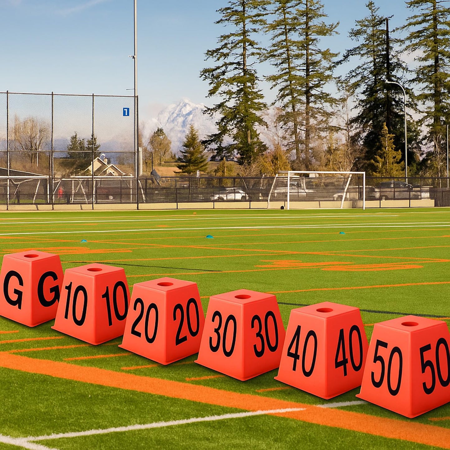Motionchic Set of 11 Football Field Yard Line Markers Orange High Visibility Stackable Portable 4 Sided Field Yardage Markers for Football Training