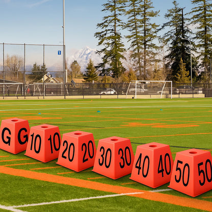 Motionchic Set of 11 Football Field Yard Line Markers Orange High Visibility Stackable Portable 4 Sided Field Yardage Markers for Football Training