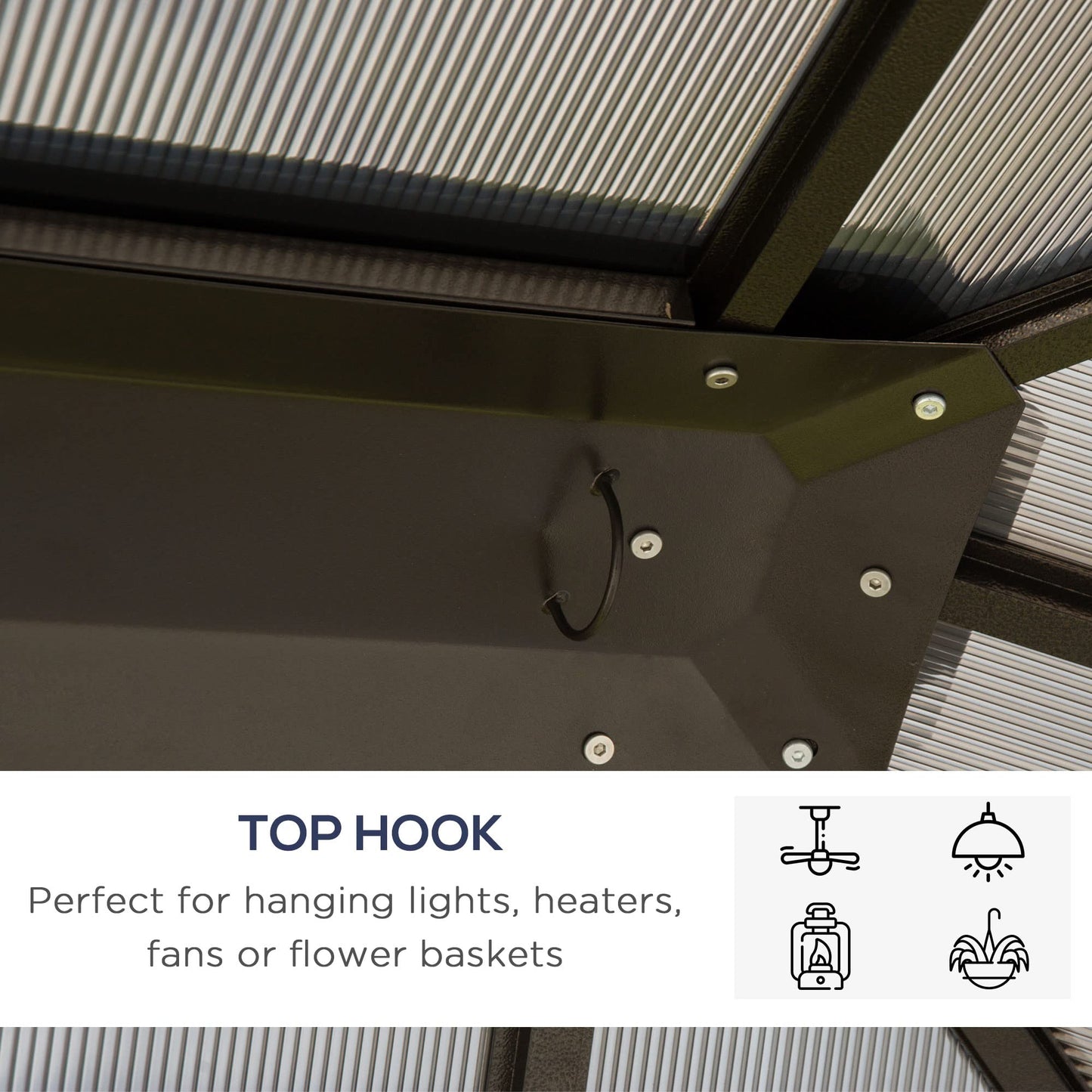 Outsunny 10' x 12' Hardtop Gazebo Canopy with Polycarbonate Roof, Aluminum Frame, Permanent Pavilion Outdoor Gazebo with Netting, for Patio, Garden, Backyard, Deck, Lawn, Black, Beige