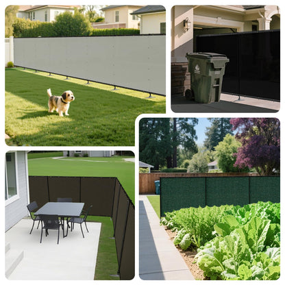 Bynbbur 5'x24' Outdoor Privacy Screen Freestanding with Iron Poles and Stakes, Temporary Dog Fencing, Backyard Divider, Metal Garden Fence for Pool Patio Barrier Border, Brown