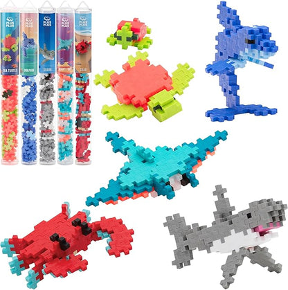 PLUS PLUS Building Block Playset Kit Themed Figures 3D Puzzle Fun Stem Toys for Kids 350 Mini Interlocking Pieces - 5 Tube Bundle Ocean