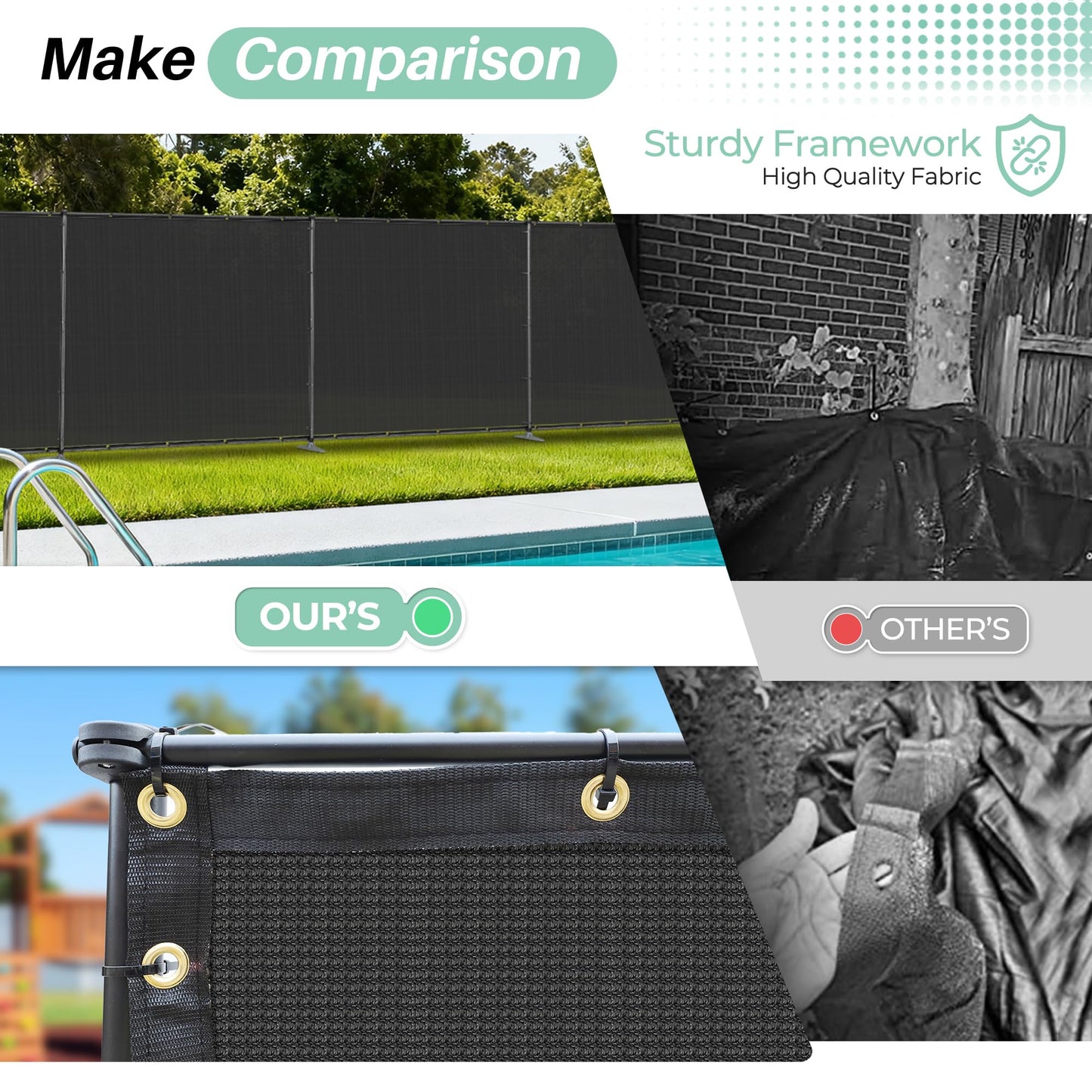 SunnyRoyal 5' x 24' Privacy Fence Screen Panel with Iron Poles Freestanding No Dig Heavy Duty Windscreen Mesh Fabric Temporary Dog Fencing for Outdoor Backyard Patio Garden (Black)