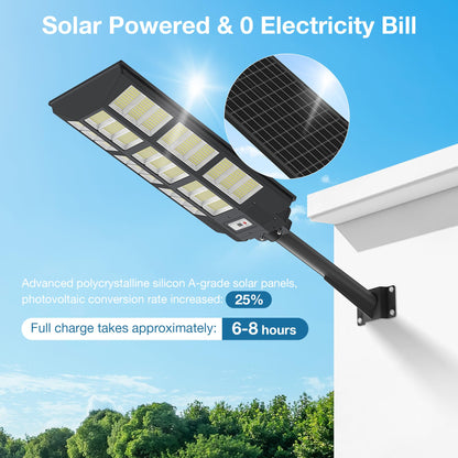 OKPRO 15000W Solar Street Lights Outdoor,Commercial Parking Lot Lights Dusk to Dawn, Waterproof Solar Security Flood Lights with Motion Sensor and Remote for Yard, Highways, Driveway,Farm