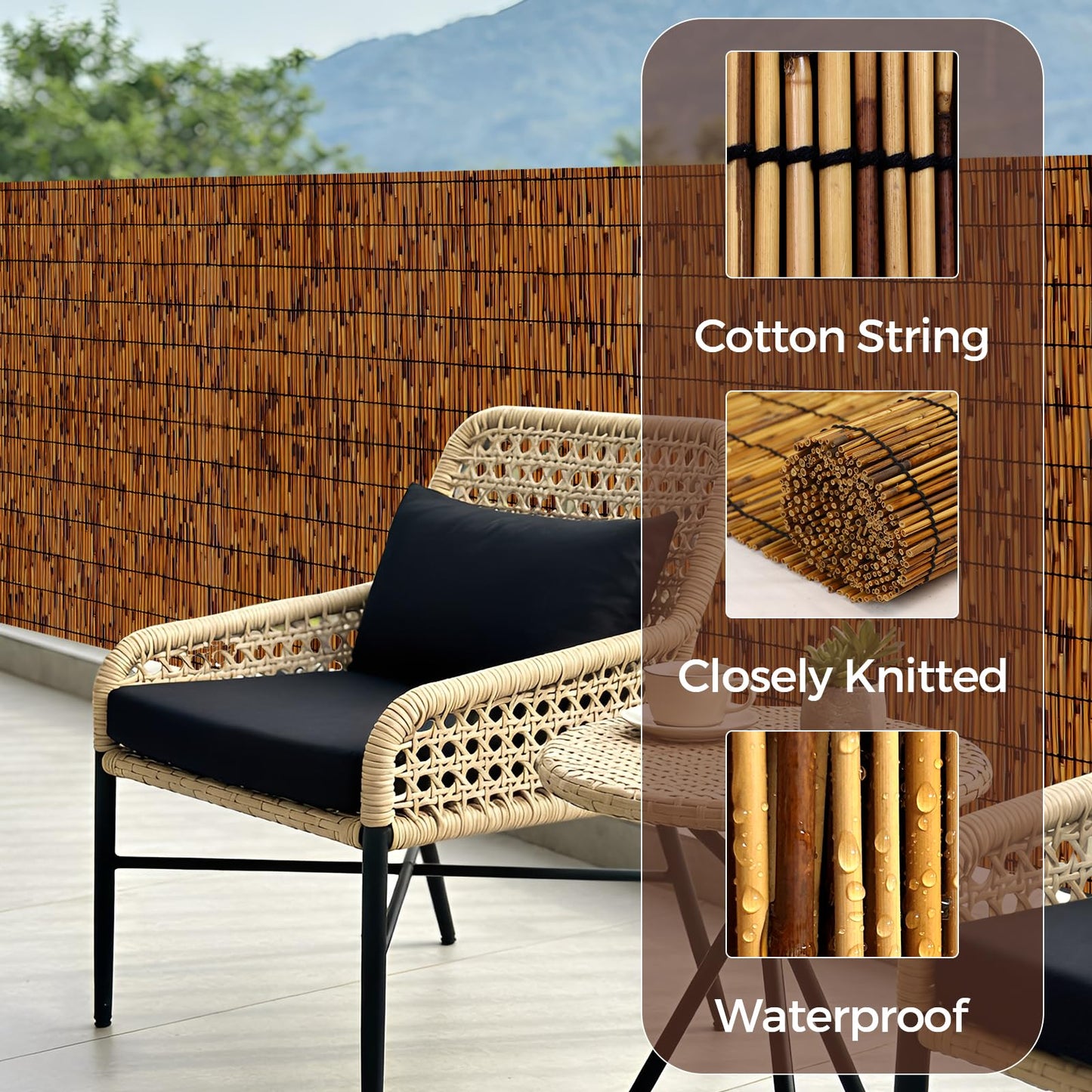 GALTEED 4FT X 16.4FT Natural Reed Fence, 2Pack Bamboo Privacy Fencing 4ft High Decorative Reed Screen for Outdoor Patio Balcony Garden Backyard 4FT (Height) X 16.4FT(Length