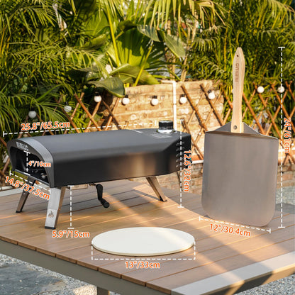 Mimiuo Manual Rotating Pizza Oven Outdoor Gas Propane, Mimiuo Portable 13-Inch Pizza Griller with Rotating Stone, Even Heating No Burning, Includes Oven Cover, Pizza Peel, Cordierite Stone