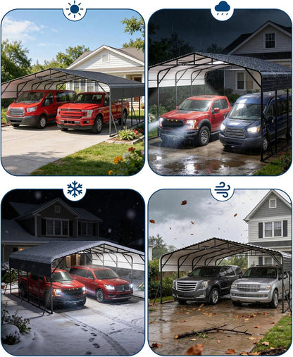 Garvee 20x20ft Heavy Duty Metal Carport, 2-Car Carport Kit with Solar Lights, RV Boat Trailer Steel Garage Shelter, Durable Color Steel Roof