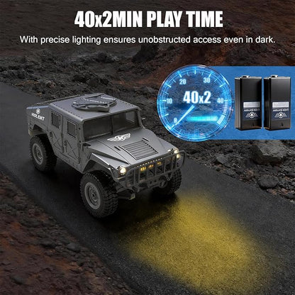 2.4GHz All Terrain RC Military Truck 4WD Remote Control Car Off Road Waterproof with Headlights Turn Signal Lights and Rechargeable Batteries Vehicle Toy Gifts for Adults Kids Age 8+ (Black)