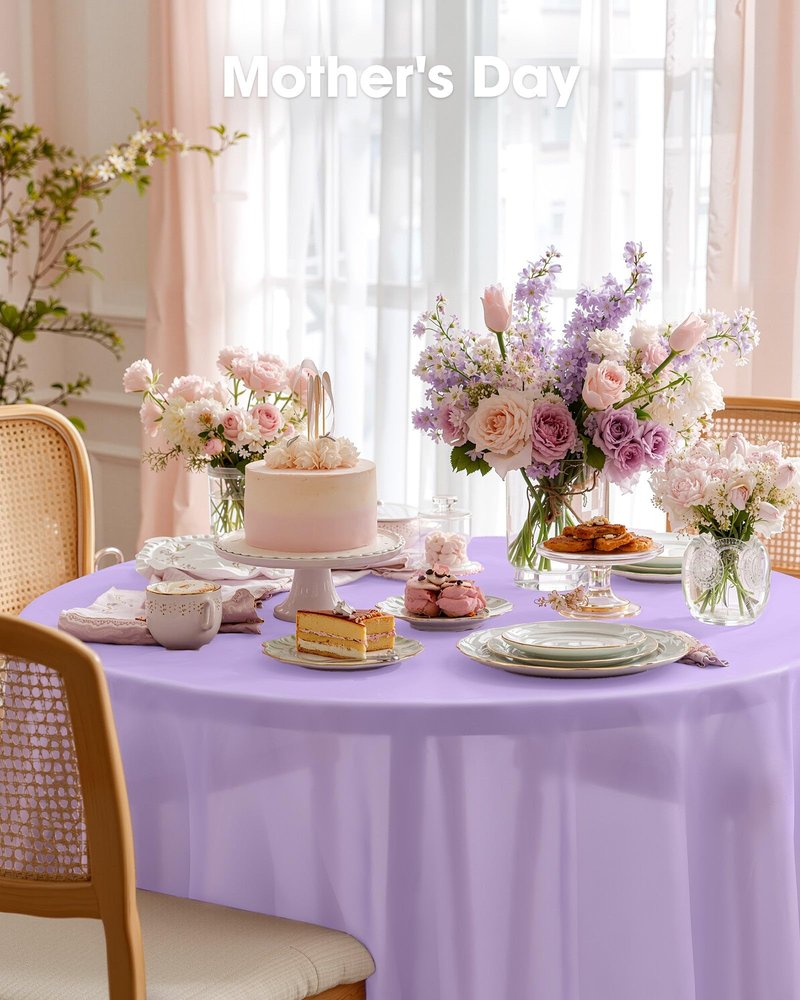 Pureegg Plastic Table Cloth Disposable 10 Pack, 84'' Round Table Cloths, Easter Party, Decorative Tablecloths, Round, Light Purple, Pastel, Plastic Cover, Leakproof & Sturdy, Lilac, Lavender