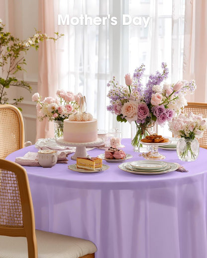 Pureegg Plastic Table Cloth Disposable 10 Pack, 84'' Round Table Cloths, Easter Party, Decorative Tablecloths, Round, Light Purple, Pastel, Plastic Cover, Leakproof & Sturdy, Lilac, Lavender