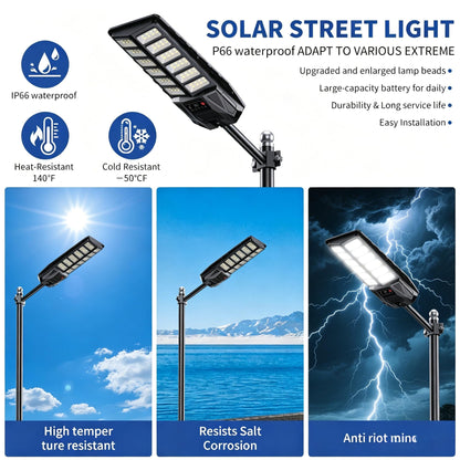 HWTDJJY Solar Street Light for Outdoor 6 Pack, 550W Multi-Mode Solar Street Light with Motion Sensor, 6500K IP67 Waterproof Dusk to Dawn Outdoor Light for Courtyard Path