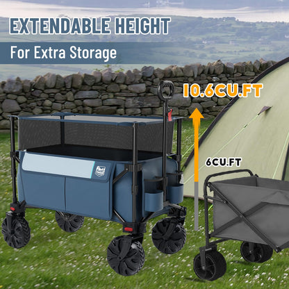 Timber Ridge Foldable Wagon 350L Extendable Height, Large Capasity Collapsible Wagon Cart with All Terrians Detachable Wheels, Compact Folding Utility Wagon for Camping, Fishing, Shopping Navy