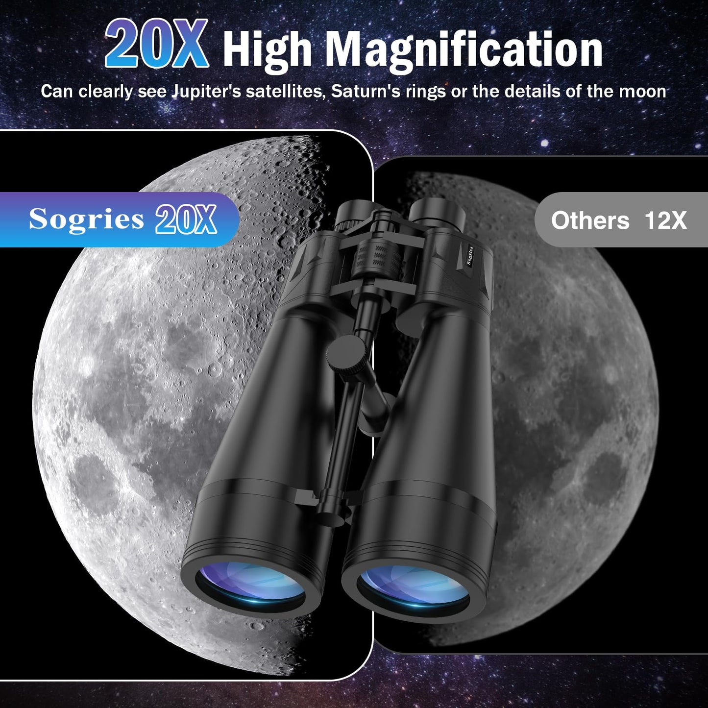 20x80 Astronomy Binoculars for Adults, High Power Stargazing Binoculars with Bak4 Prism, Low Light Vision for Moon Observation & Wildlife Watching, Includes Tripod,Tripod Adapter and Carrying Case