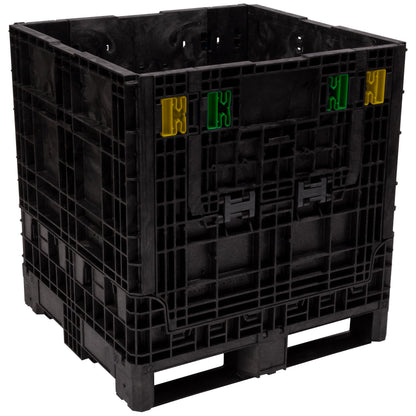 Buckhorn 32" x 30" x 34" Collapsible Bulk Box Container, Standard Duty Plastic Stacking Gaylord Box with 4-Way Forklift Access and 2 Drop Doors, 1700 lb Capacity Storage Tote, Black (BN32303420)