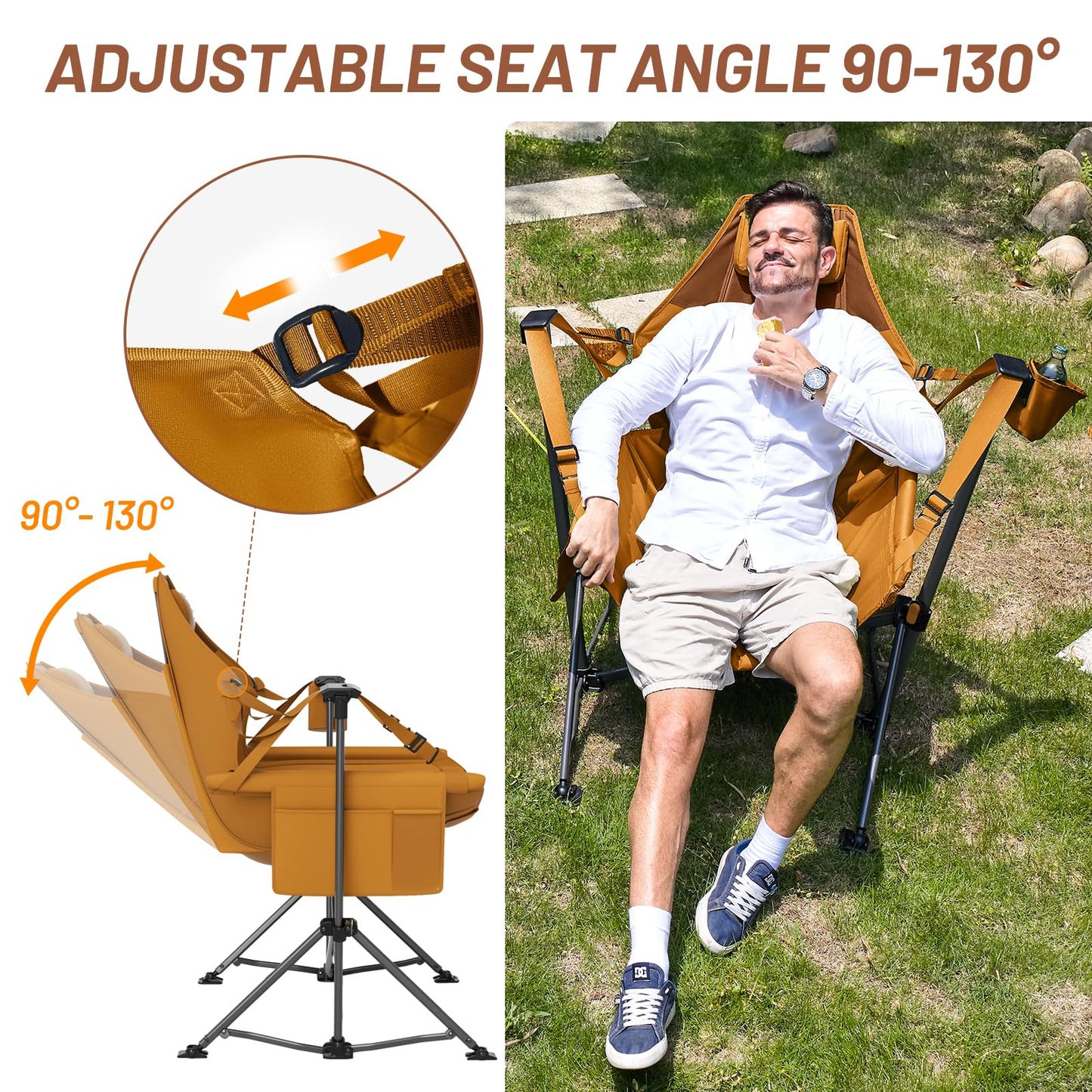 Timber Ridge Hammock Camping Chair with Adjustable Backrest, Heavy Duty Folding Hammock Chair Supports 300lbs, Portable Hammock Chair for Camping, Travelling and Patio, Orange 2 Pack