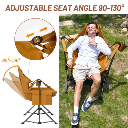 Timber Ridge Hammock Camping Chair with Adjustable Backrest, Heavy Duty Folding Hammock Chair Supports 300lbs, Portable Hammock Chair for Camping, Travelling and Patio, Orange 2 Pack