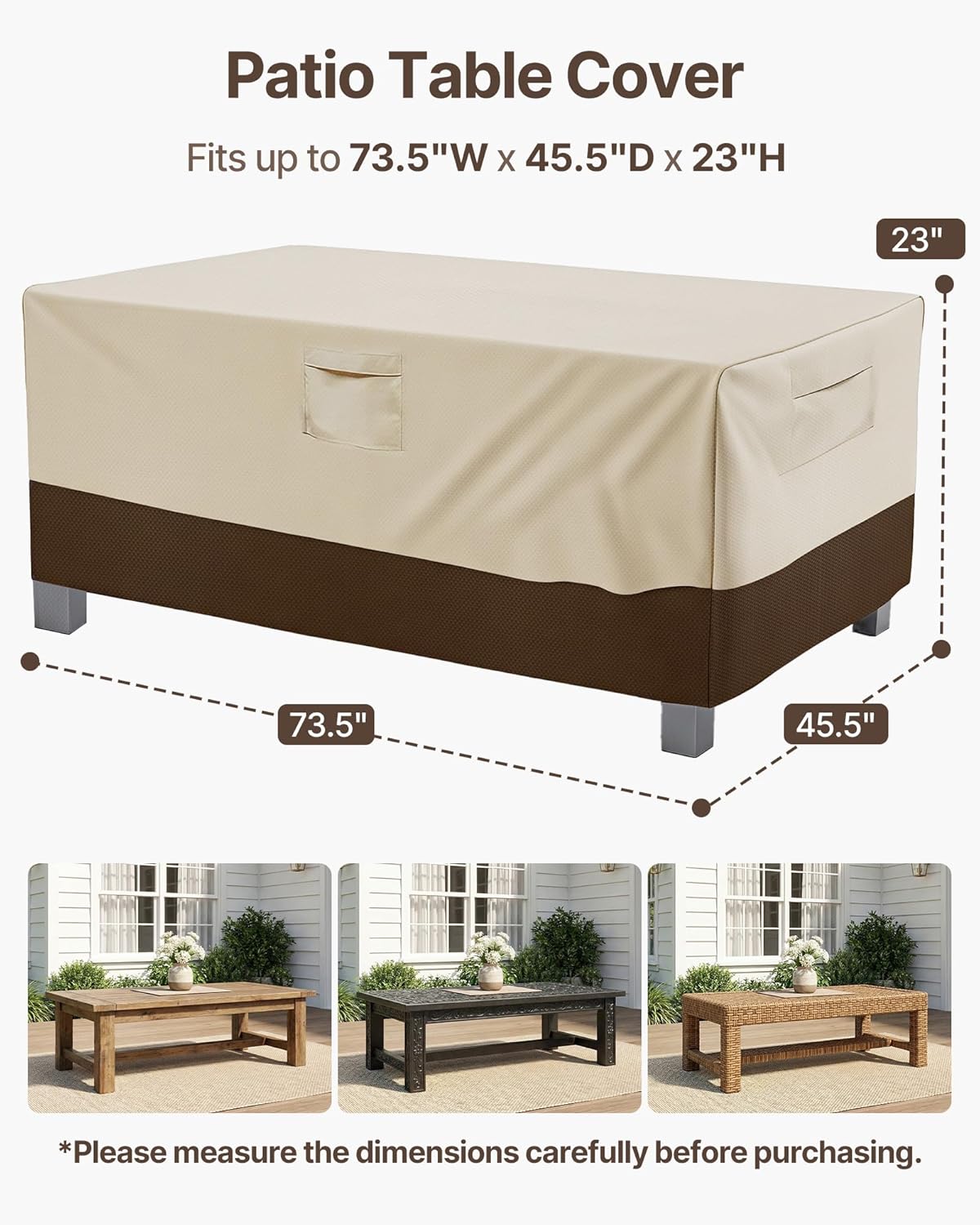 Vailge Patio Table Cover - Heavy Duty Waterproof Protection | Large Rectangular/Oval - Beige & Brown