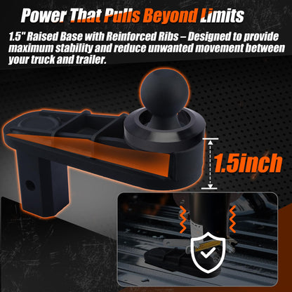 FlexHitch 8" Offset Gooseneck Hitch Extender, Square Base Gooseneck Ball, Heavy Duty Reinforcing Ribs Structure, More Safe Way to Tow a Gooseneck Trailer, 4PCS Anti-tilt PU Washer Included