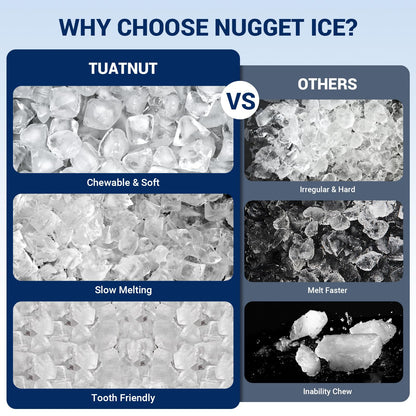 Nugget Ice Maker Countertop, 44lbs/24H with 0.8 Gallon Tank, ETL Approval, Chewable Soft Pellet Ice Ready in 5 Mins, Stainless Steel Countertop Ice Maker with Self-Cleaning for Home, Office, RV