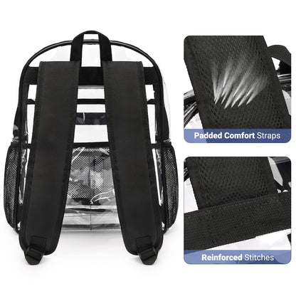 ZORFIN Clear Backpack Heavy Duty for School – 17in Transparent PVC Bag with Large Capacity & Reinforced Straps for Men, Women, Boys & Girls - See Through Bookbag for College Workplace Security, Black