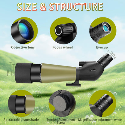 SVylthorix 80mm Spotting Scope with Standard Tripod, Waterproof Fog-Proof Spotter Scope + Phone Adapter & Carrying Bag - BAK4 Prism for Bird Watching, Wildlife Observation, Outdoor Hiking, Stargazing