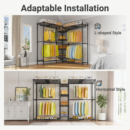 VIPEK X3 Expandable Heavy Duty Clothes Rack Adjustable from 5'2" to 8' with Adjustable Shelves and Hanger Rods, Large Freestanding Clothing Racks Reach-in & Walk-in Closet, Max Load 1210LBS, Black