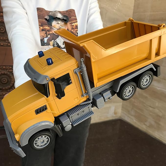 RC Dump Truck Toy for Kids - 6 Channel Remote Control Dump Truck with LED Lights RC Construction Vehicle Truck Toys with 2 Rechargeable Batteries Gifts Ideas for 3-8 Years Old Boys and Girls
