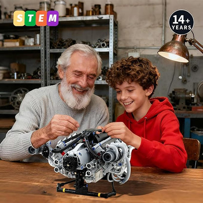 V8 Engine Model Kit that RunsVisible Building Toys with APP Control Motor &amp LED Light Mini Engine kit for Adults &amp Boys Kids 14+ Years Old (770PCS)