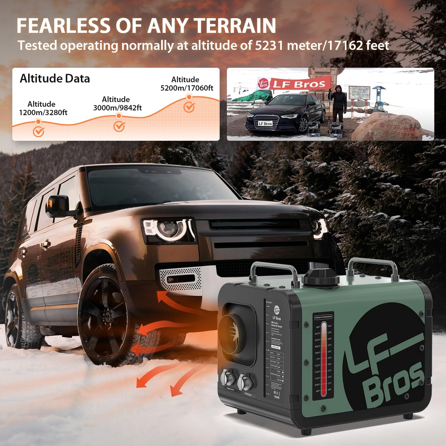 LF Bros 110V/12V 5KW All-in-1 Diesel Heater, 5L Air Diesel Parking Space Heater with Plateau Mode, Come with Remote, T4 LCD Controller and Timer, Suitable for Home Shop Garage Camper