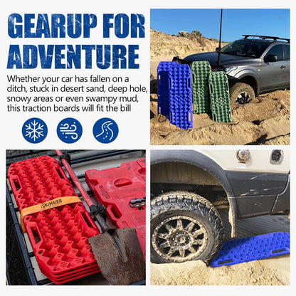 BUNKER INDUST Traction Boards with Jack Base (Blue) + 3" x 30ft Recovery Straps + Pair 3/4 D Ring Shackles + Bag 35,000 lbs Tree Saver Winch Strap