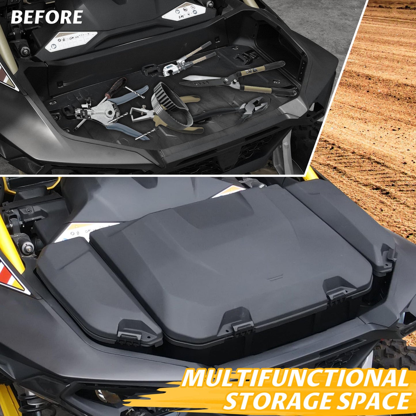SAUTVS Poly Water Resistant Large Capacity Rear 96L Storage Cargo Trunk Box & 13.5L Side Cargo Storage Boxes Set for Can-Am Maverick R MAX X RS 2024+ Accessories (3PCS, Replace #715007182, 715007372)