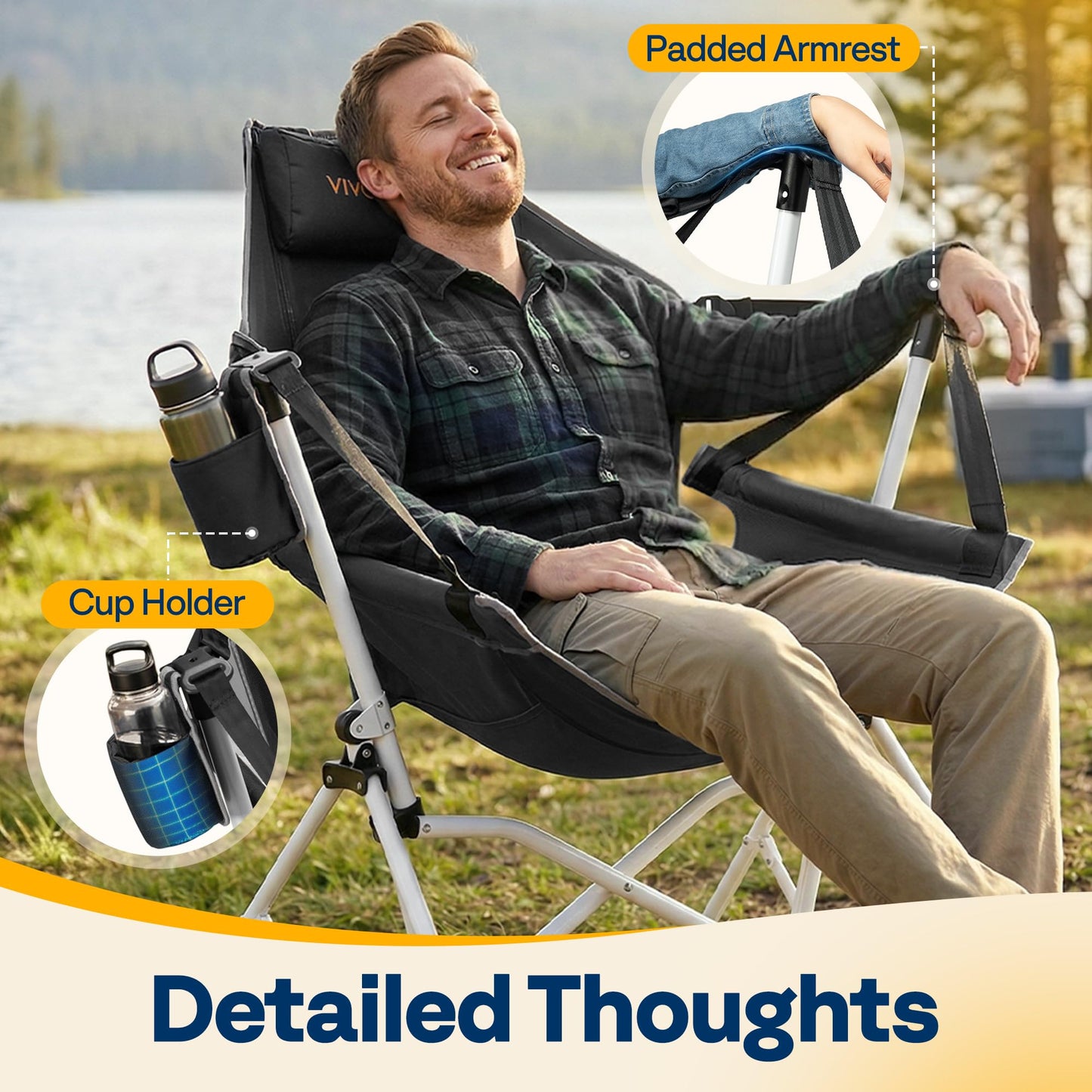 VIVOHOME Hammock Camping Chair, Portable Outdoor Swinging Rocking Chairs for Adults with Adjustable Pillow, Back and Height for Travelling, Backyard, Patio, Supports 400 lbs, 600D Breathable Mesh