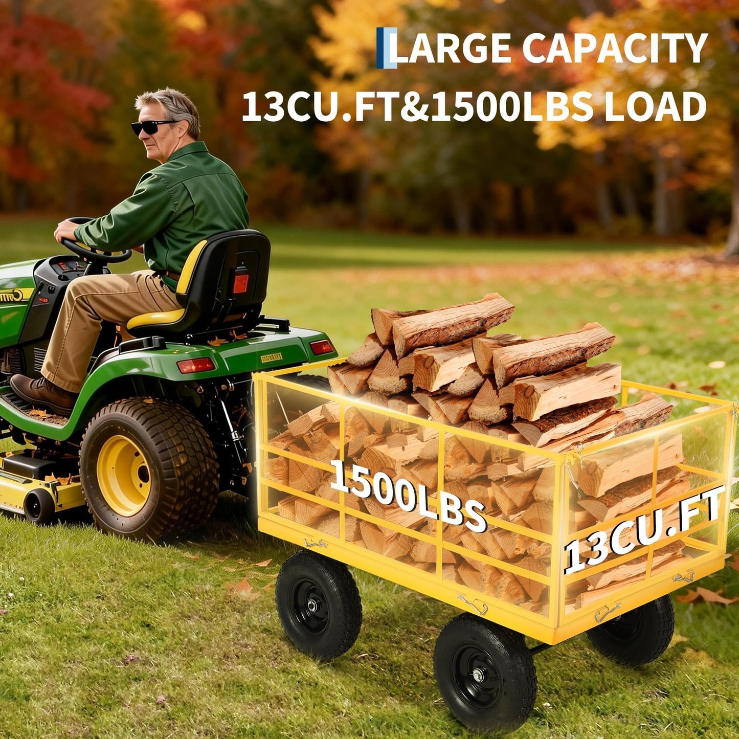 1500 LB Garden Wagon Cart with 13 in All Terrain Tires, 3-in-1 Yard Wagon Cart with Removable Side Panels, Heavy Duty Outdoor Metal Utility Wagon Yard Trailer for Outdoor Lawn, Yard, Backyard