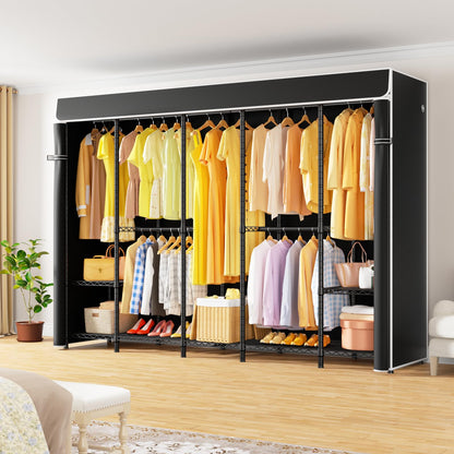 ULIFHOME H50C Extra Large Clothes Rack with Cover, Freestanding Portable Closet, Covered Clothing Racks for Hanging Clothes, Heavy Duty Garment Rack, Wardrobe Closet with Black Cover Max Load 1350 Lbs