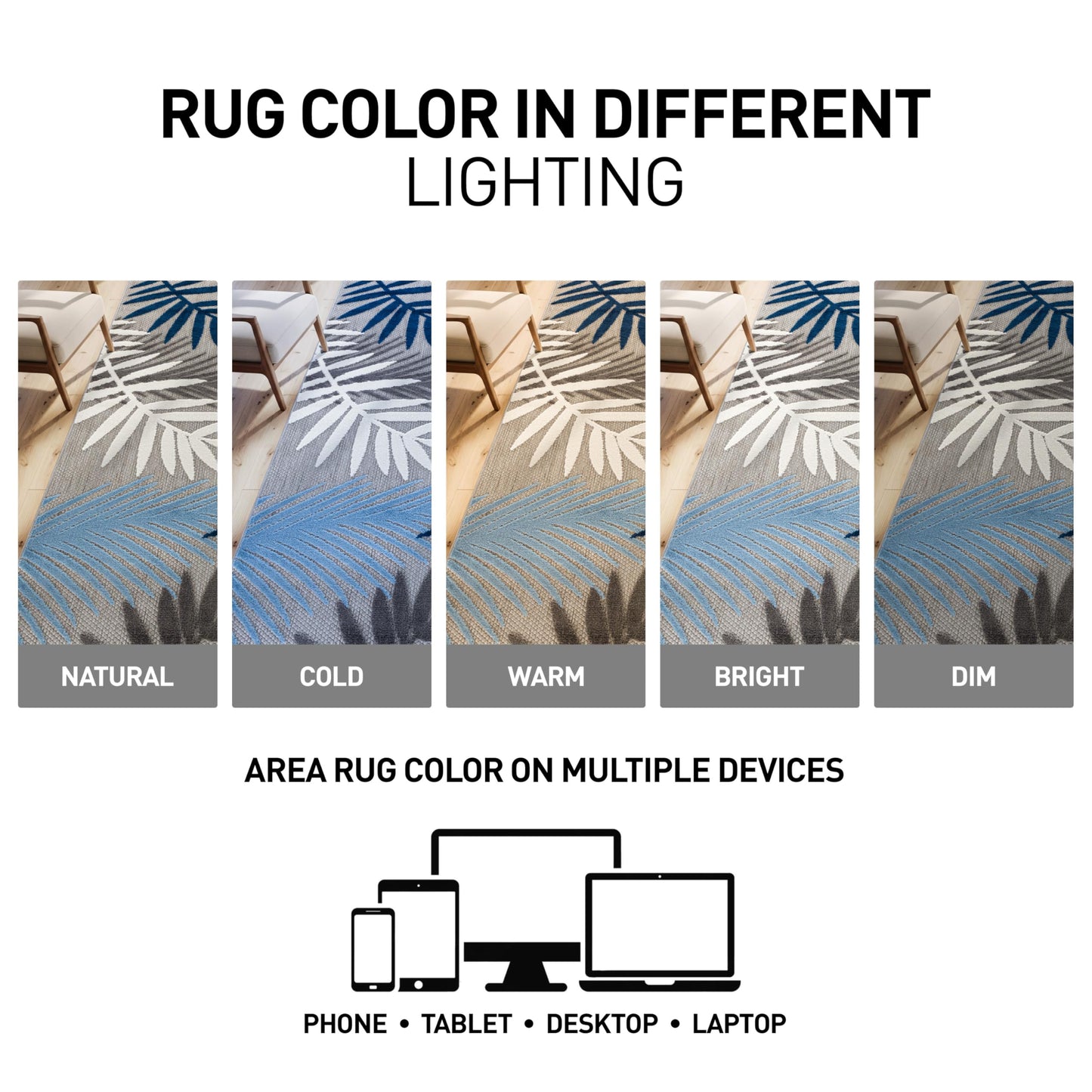 Rugshop Indoor/Outdoor Palm Leaf Area Rug, Non-Shedding Easy-Care Design for Backyard, Deck and Outdoor Lounge, Blue, 7'10" x 10'